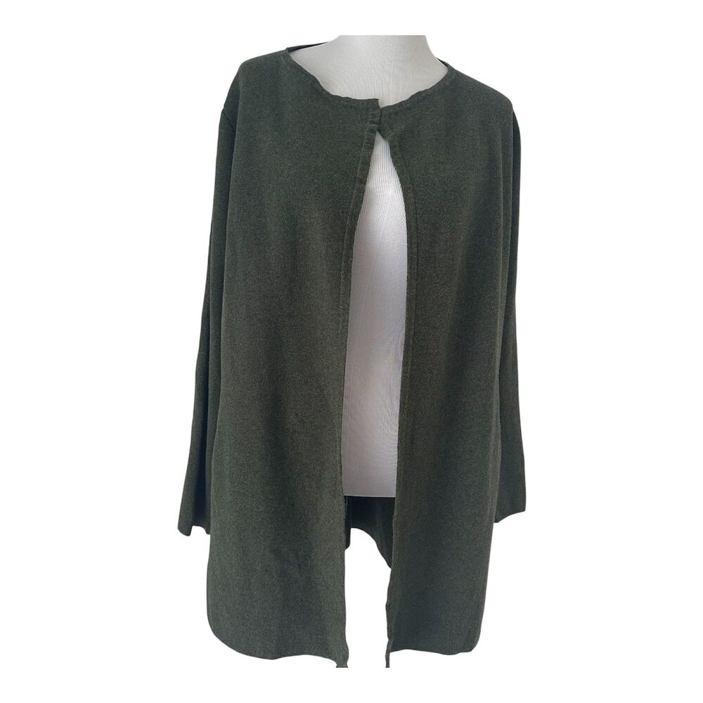 J Crew Women's Size(L)Cardigan‎ Sweater Cotton Mid Length Olive Green Pockets